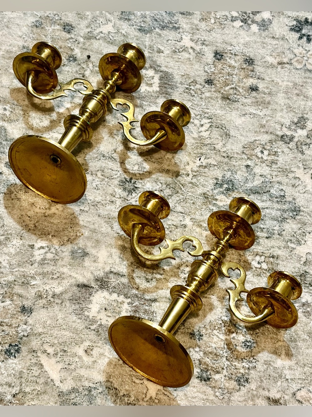 Polished Brass 3-Arm Candle Holders - Pair